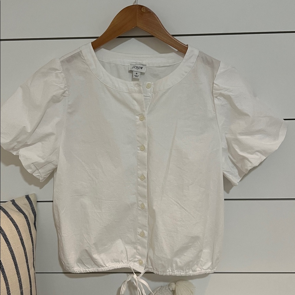 J.Crew Factory White Puff Sleeve Top Small Spring Summer Preppy Nautical